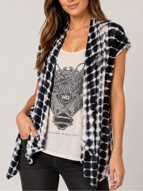 Harley Davidson Tie Dye Rhinestone Moto Open Front Cardigan Top S/M